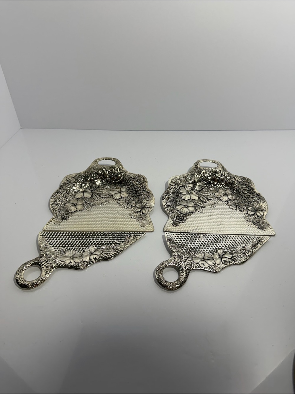 Vtg T.K. Japan Silver Tone Silent Butler Table Crumb Tray Sweeper Scraper Set